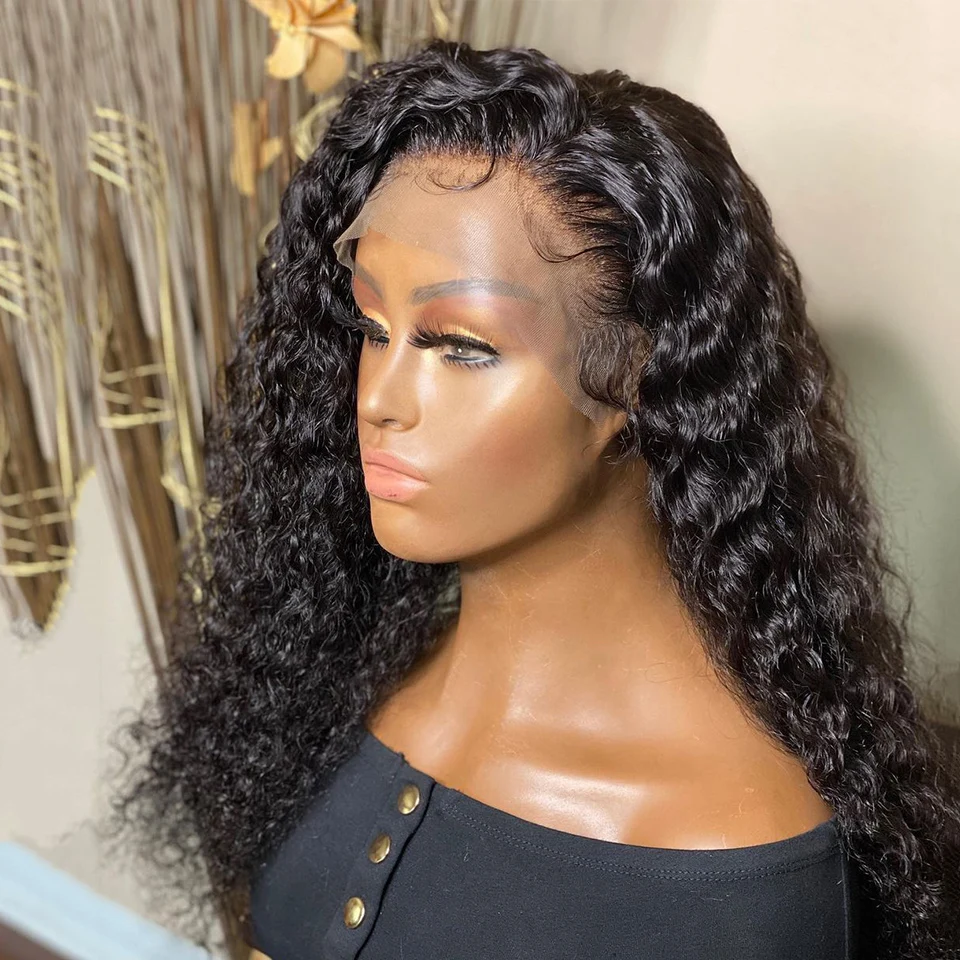 Glueless 26Inch 180Density Long Natural Black Kinky Curly Lace Front Wig For Women BabyHair Heat Resistant Preplucked Daily