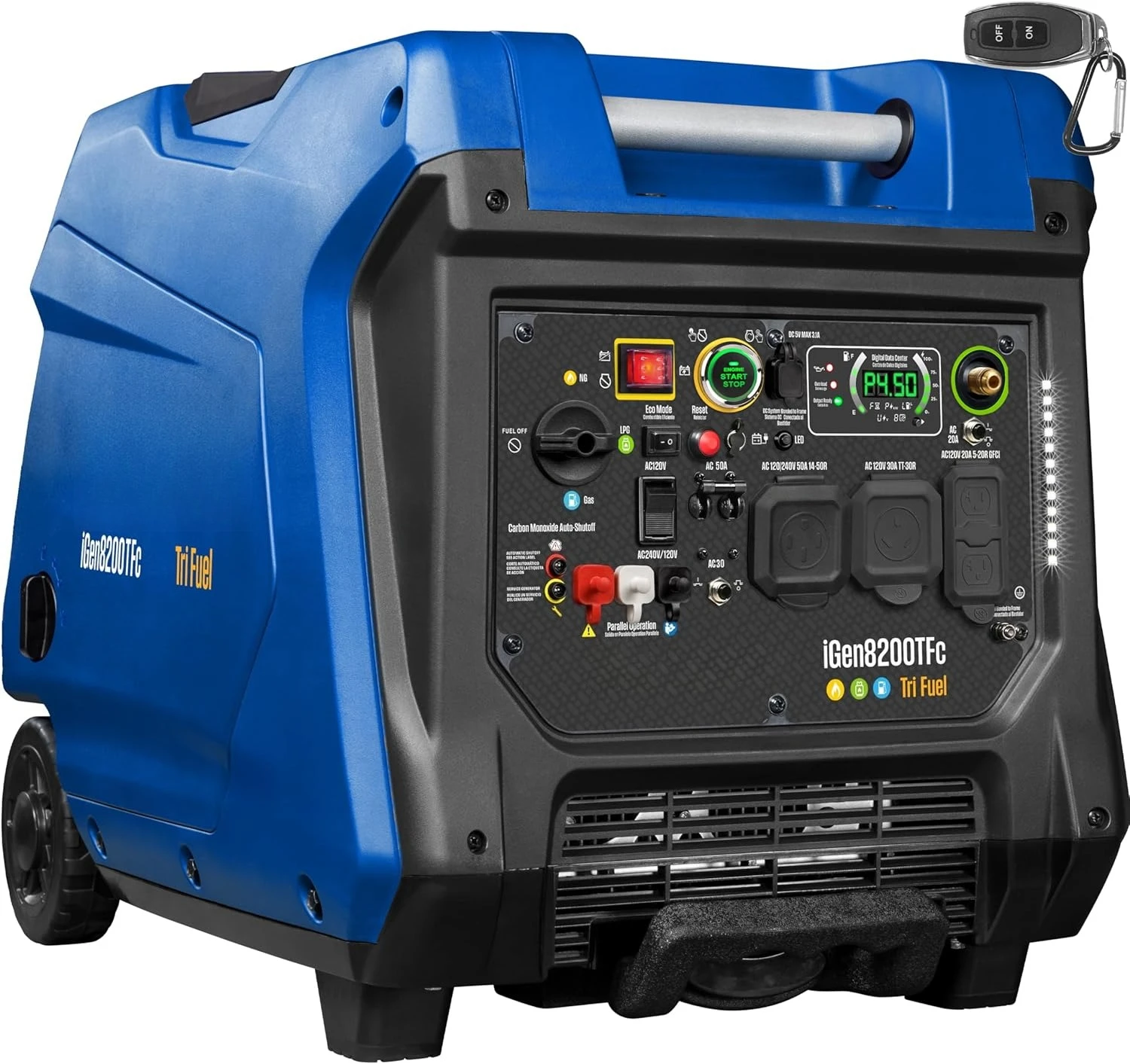 

8200 Peak Watt Tri-Fuel Portable Inverter Generator, Remote Electric Start, Transfer Switch Ready