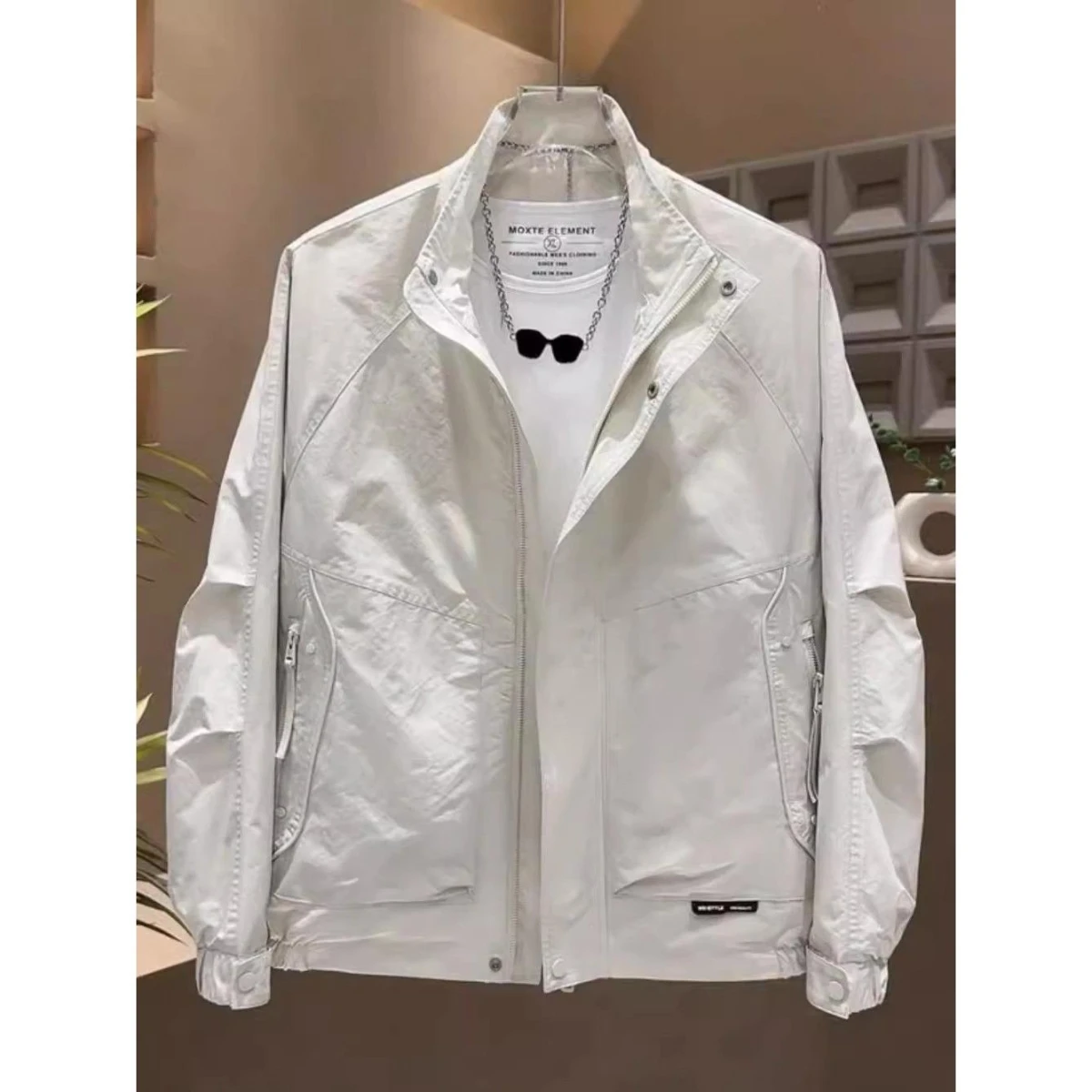 

Sli Повседневная куртка с воротником-стойкой, мужская весенне-осенняя модная рабочая одежда, ветровка, топ из полиэфирного волокна, длинный све, стандартный крой