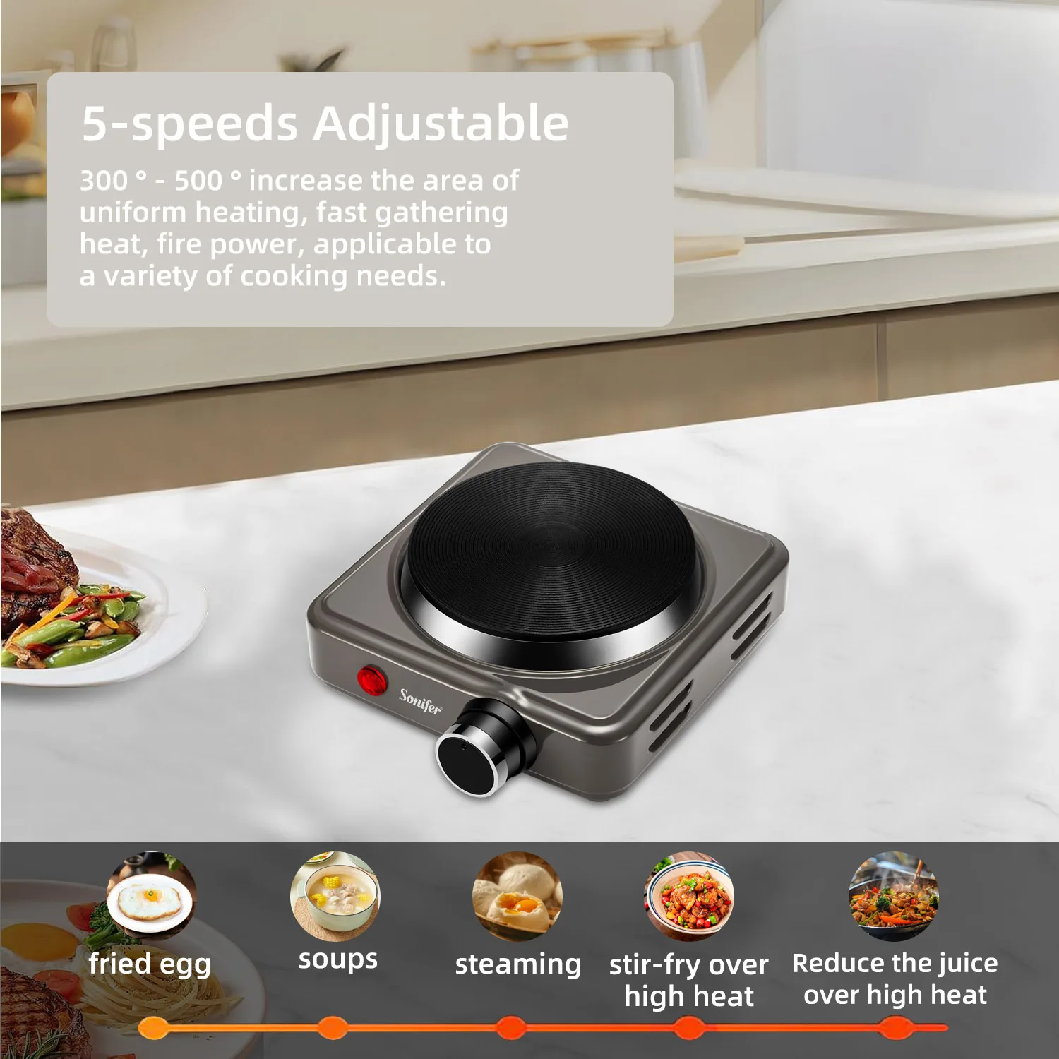 Mini Electric Hotplate 500W Adjustable thermostatic heating plate Travel Hotplate Suitable for caravans Camping Picnics