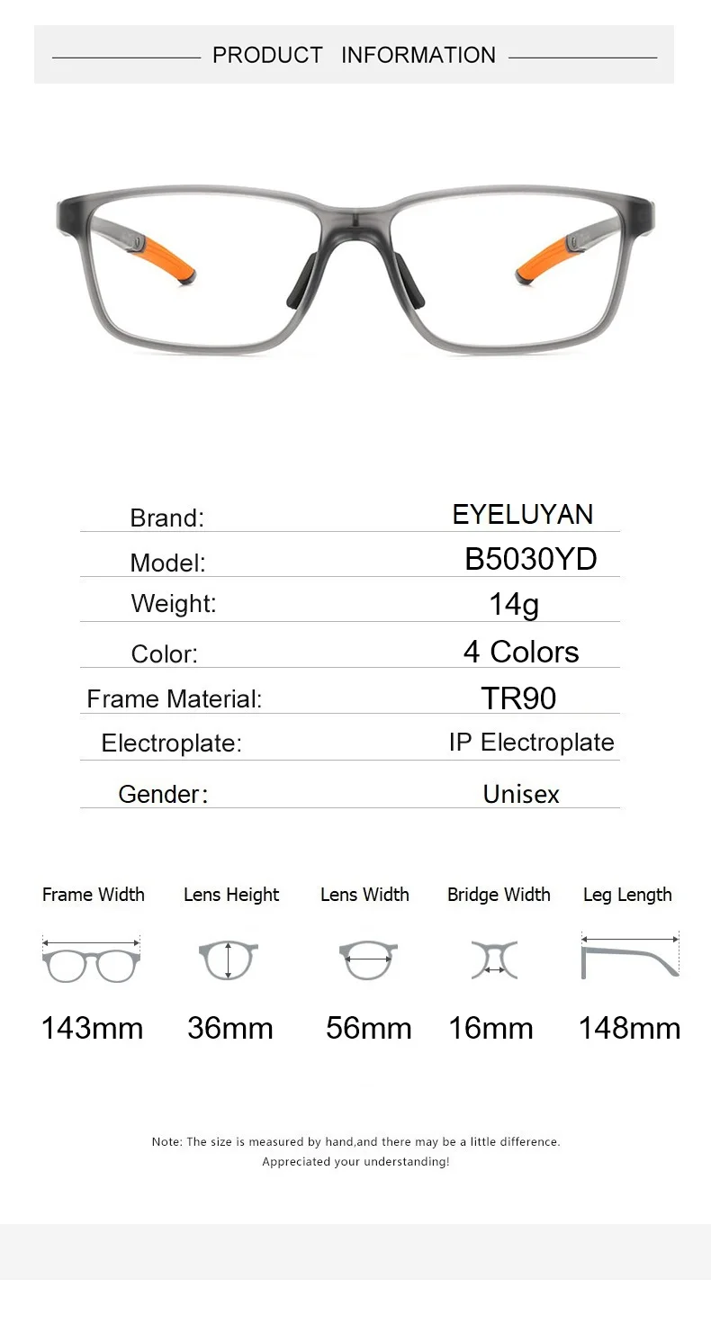 EYELUYAN Unisex Hochwertige TR90 Optische Brillenfassung Anti-Rutsch Laufbrillenfassung für Herren und Damen – Detail 3