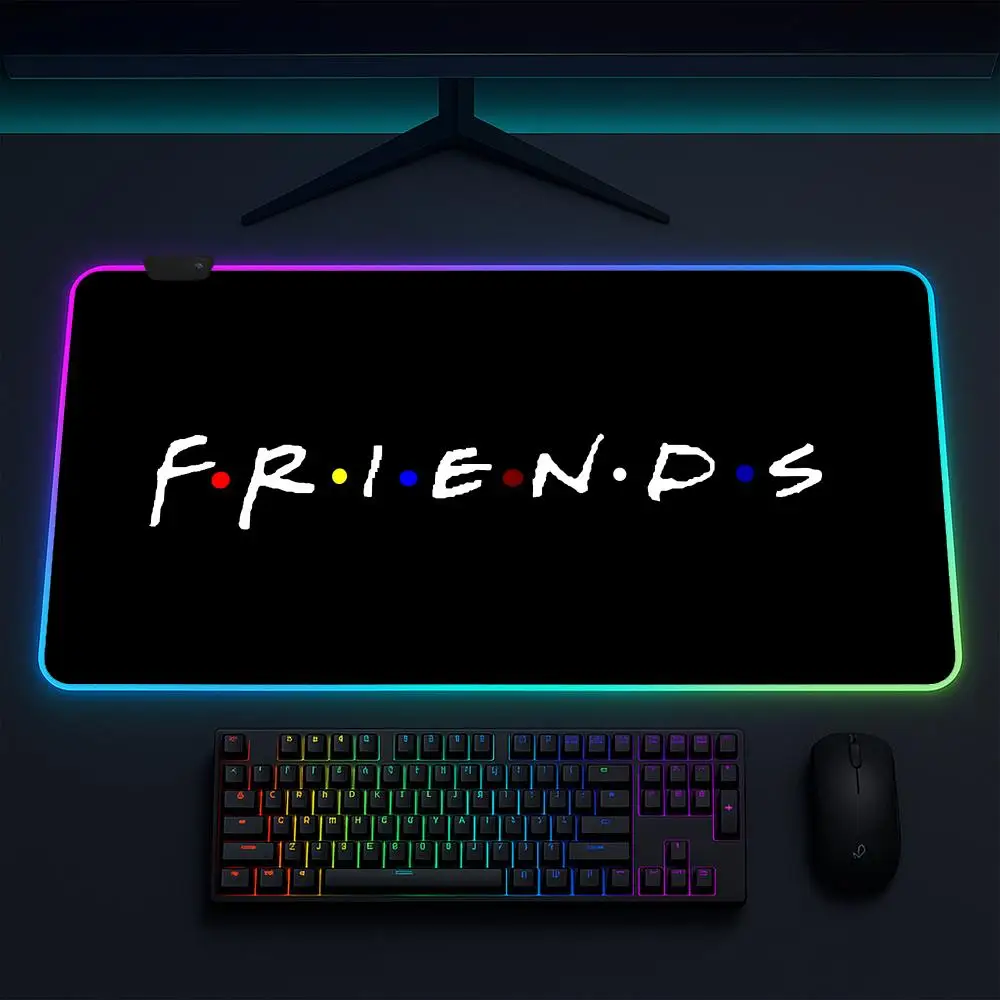 

Коврик для мыши AmigosFriendsShow, игровой коврик для мыши в стиле аниме, светодиодные настольные коврики с подсветкой, резиновые настольные коврики XXL с RGB-подсветкой