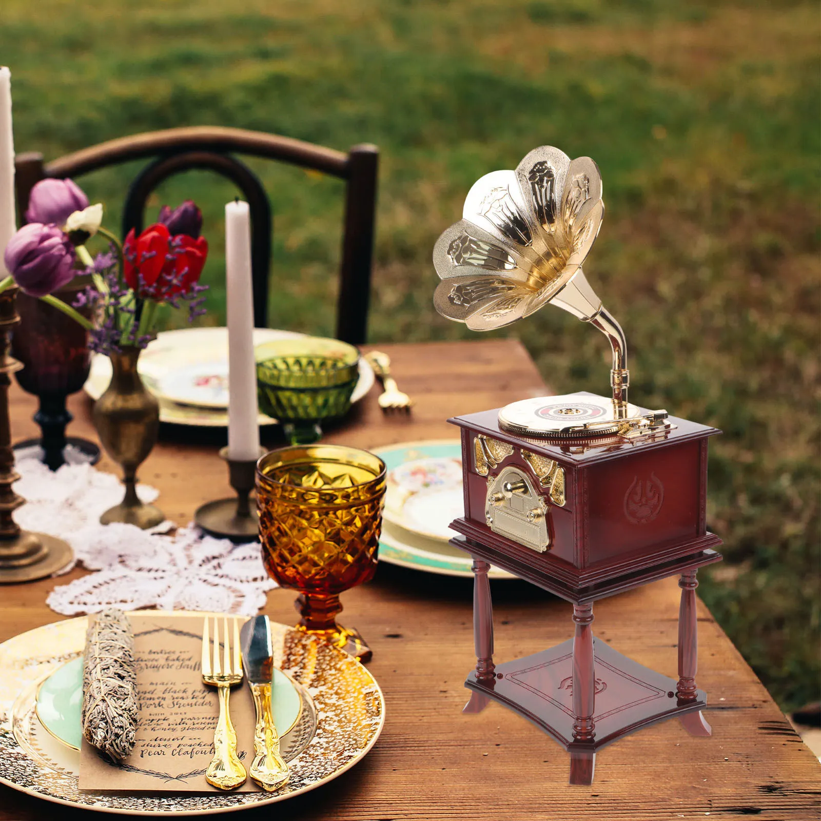 

Gramophone Music Box Vintage Phonograph Decoration Desktop Ornament Retro Musical Box Gift for Home Office Living Room Decor