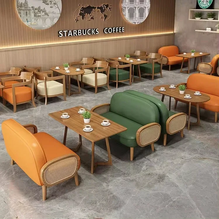 Theme restaurant cafe table and chair set bakery negotiation reception rest area book bar famous solid wood sofa dining chair