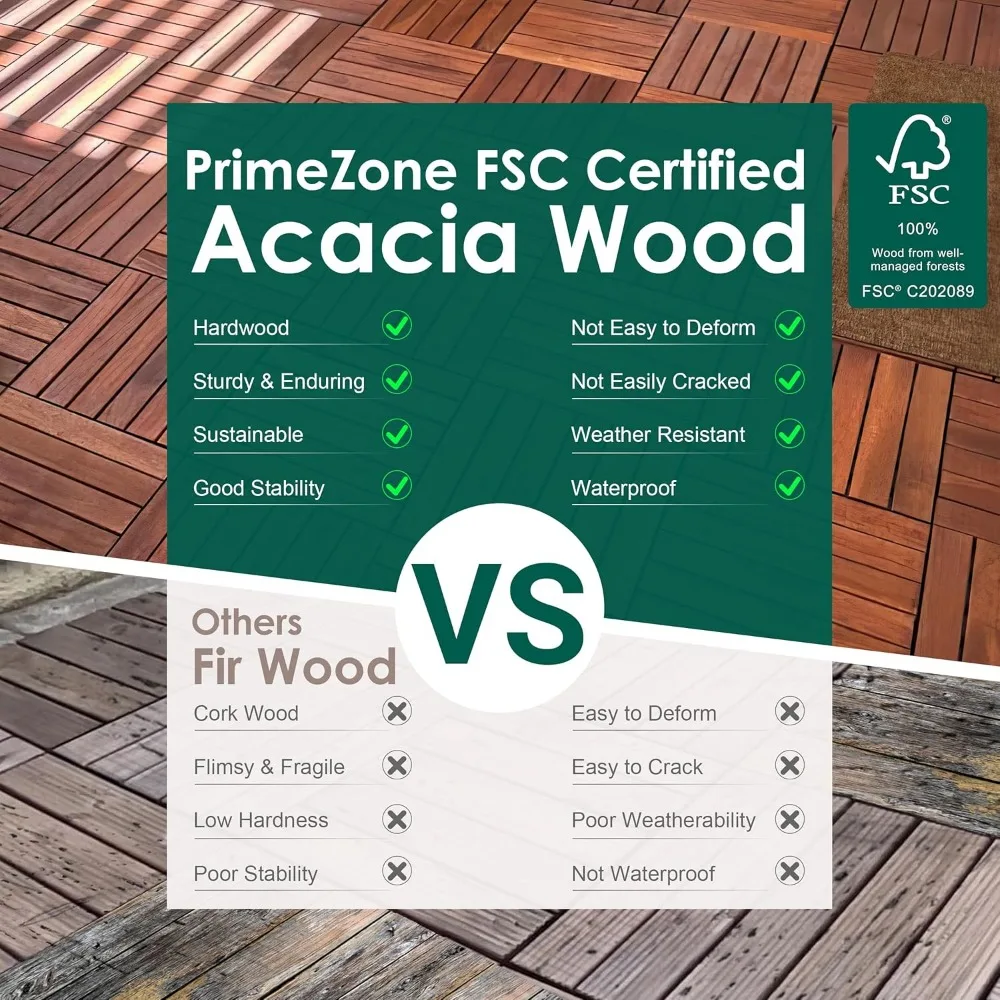 162 PCS Acacia Wood Interlocking Patio Deck Tiles - 12" x 12" Indoor Outdoor Waterproof Flooring Tiles for Balcony, Backyard