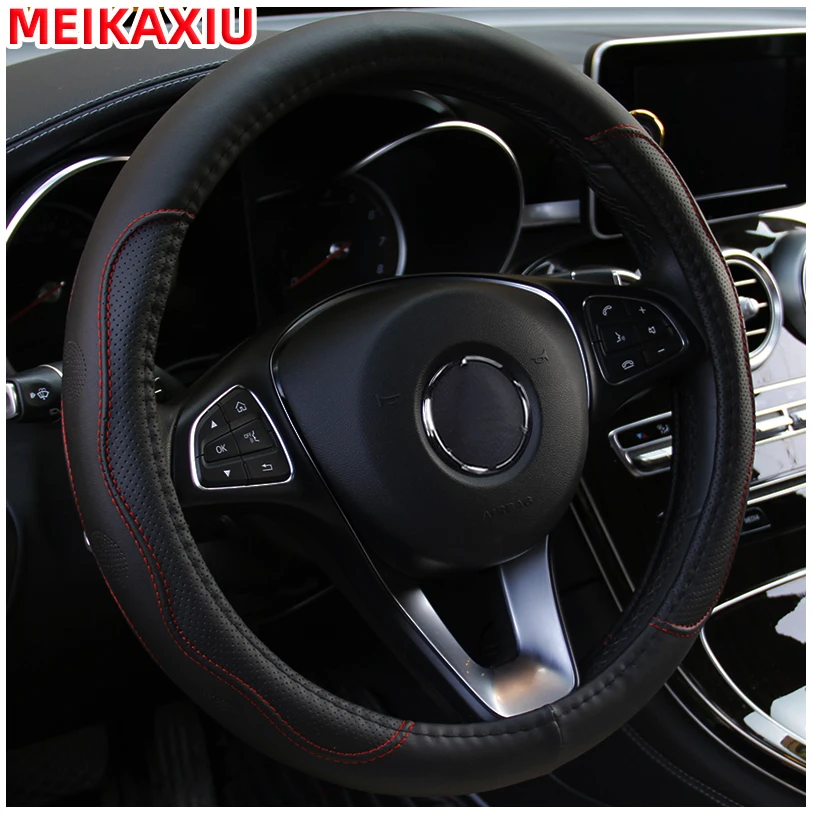 

3D PU Fiber Leather Embossed Massage Steering Wheel Cover with Inner Ring for Car 37-38CM Decorative Car Accessory