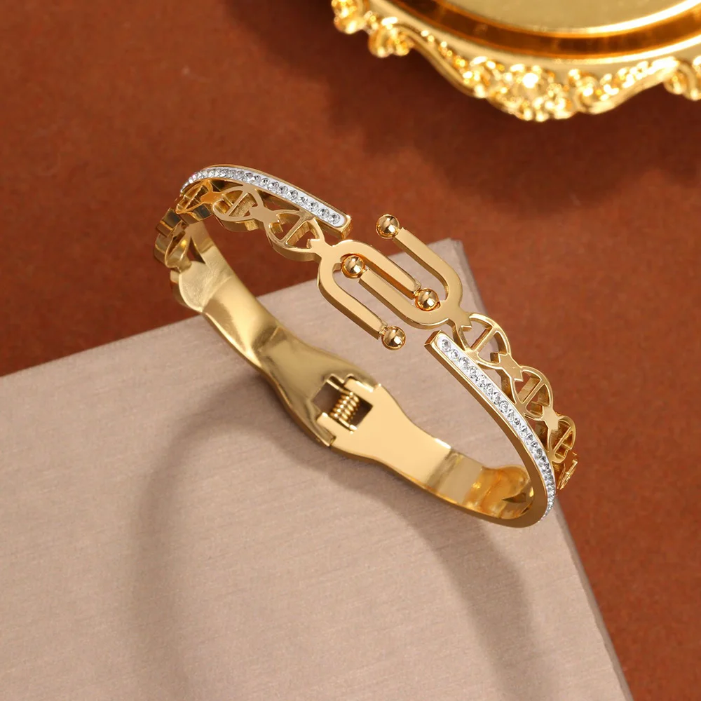 

Personalized light luxe Zircon simple crystal double U women's bracelet, Christmas gift, wife gift