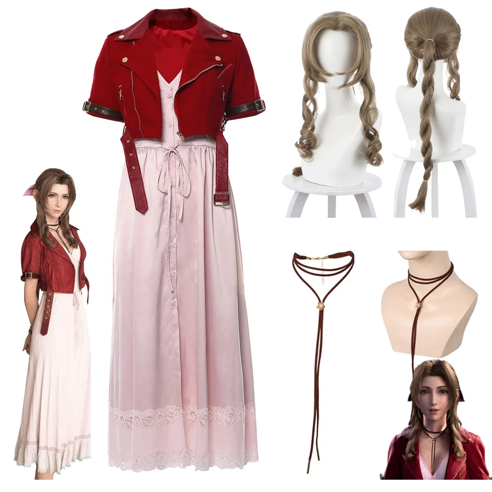 Fantasy VII Aerith Cosplay Gainsborough Costume Jacket Dress Outfits Women Halloween Party For Ladies Role Play Clothes