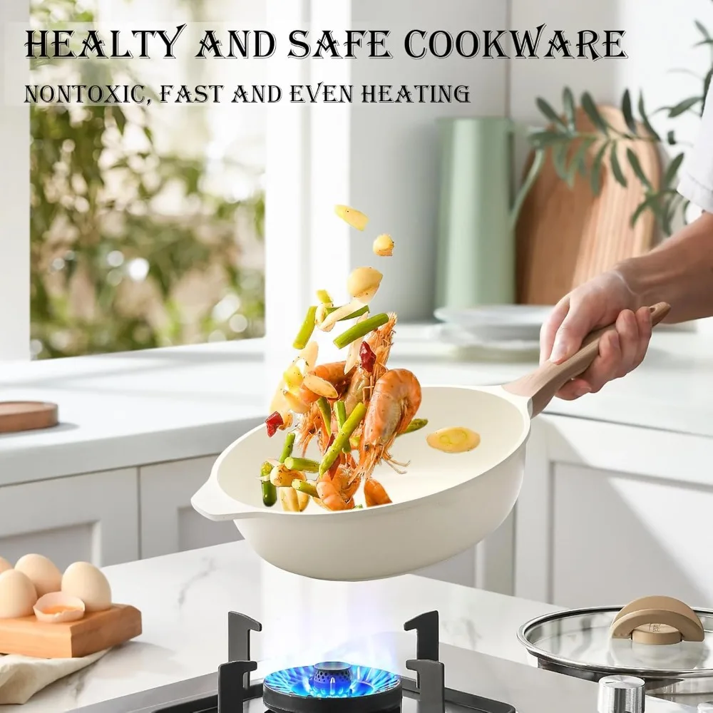 

14 Pcs Pots and Pans Set, Nonstick Cookware Sets, Granite Induction Cookware Non Stick Cooking Set with Frying Pans