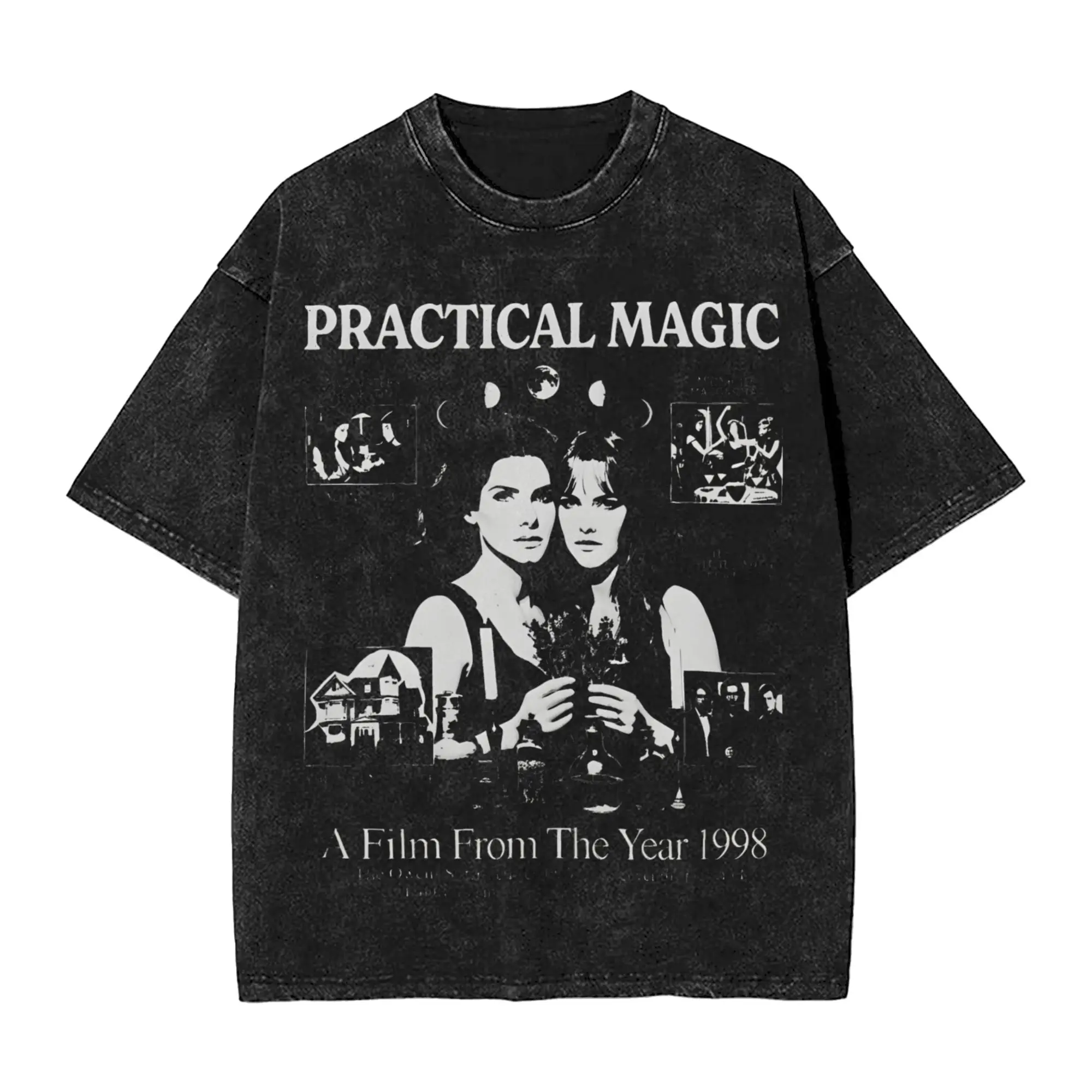 Vintage Washed T Shirt Practical Magics Cotton T-Shirts  Hippie Tee Shirt for Male Summer Y2K Basic Design Tees