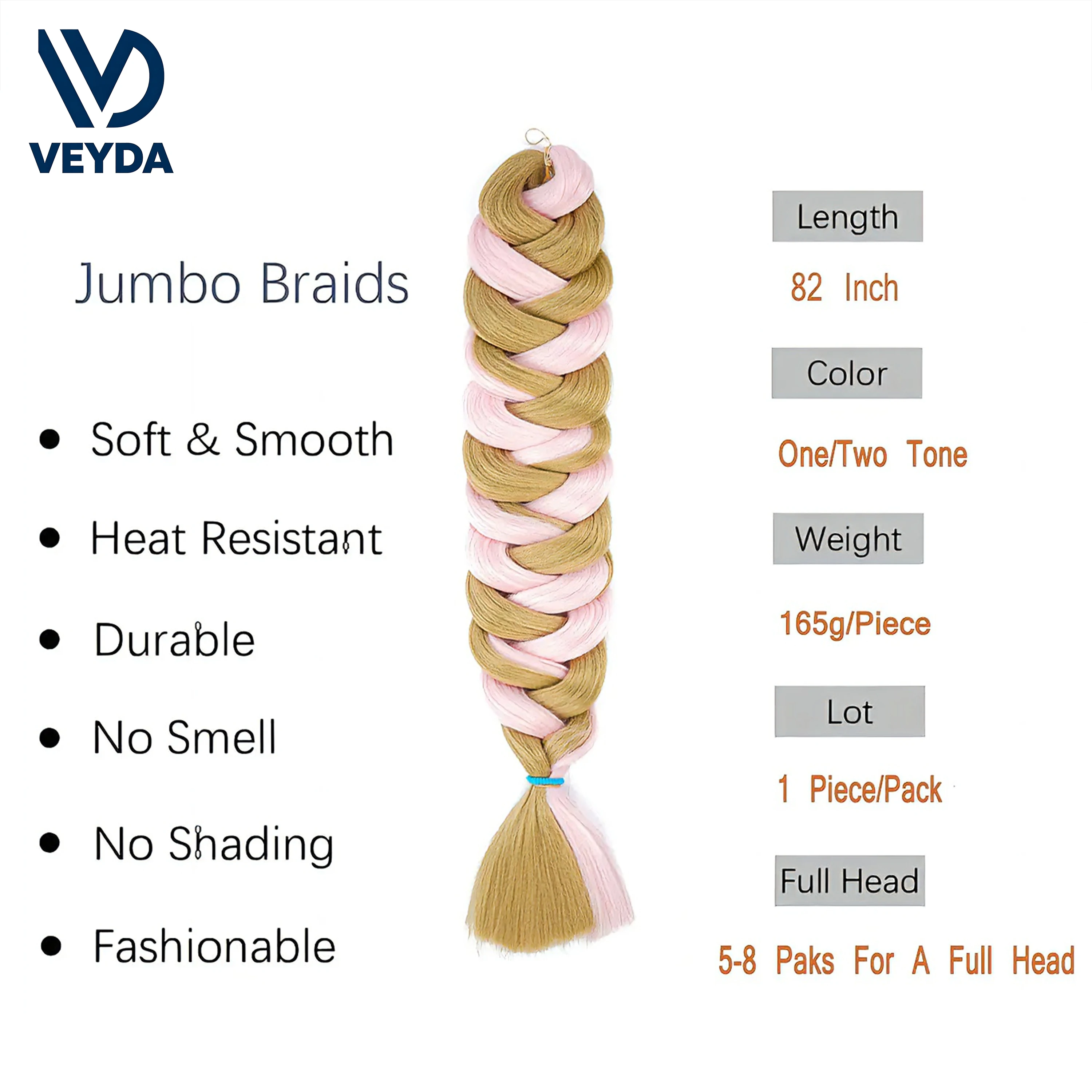 82 Inch 165g Wholesale  Jumbo Braiding Pre Stretched Hair  Box Twist Braids VEYDA Synthetic Hair Extensions for Women