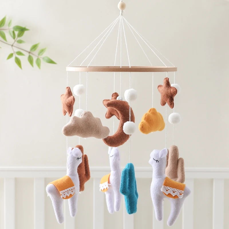 Baby Rattle Toy Crib Mobile Wooden Bed Bell Soft Felt Alpaca Shape Wind Chime Pendant Newborn Music Box Bed Bell Toys Crib Gifts