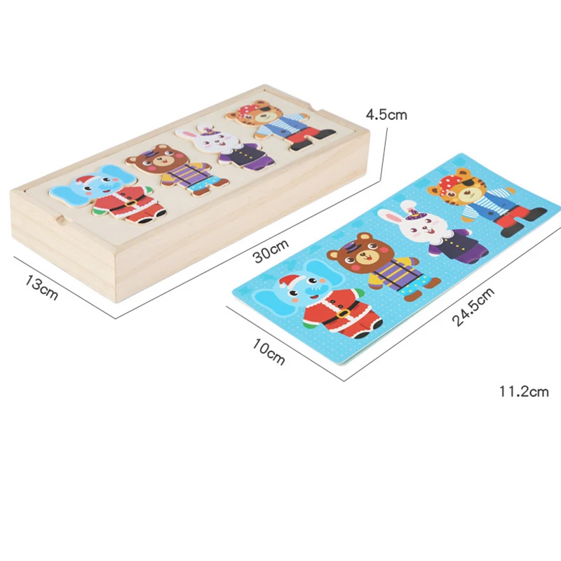 Kids Wooden Cartoon Animals Change Clothes Puzzle Baby Colorful Educational Toy For Toddler Boy Girl Gift