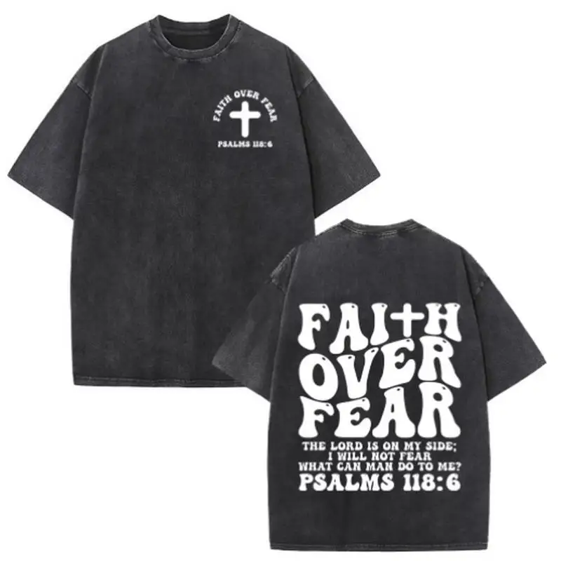 T-shirts en coton Harajuku pour hommes et femmes, style vintage oversize, avec verset biblique « Faites la foi en Dieu, ne vous inquiétez pas »