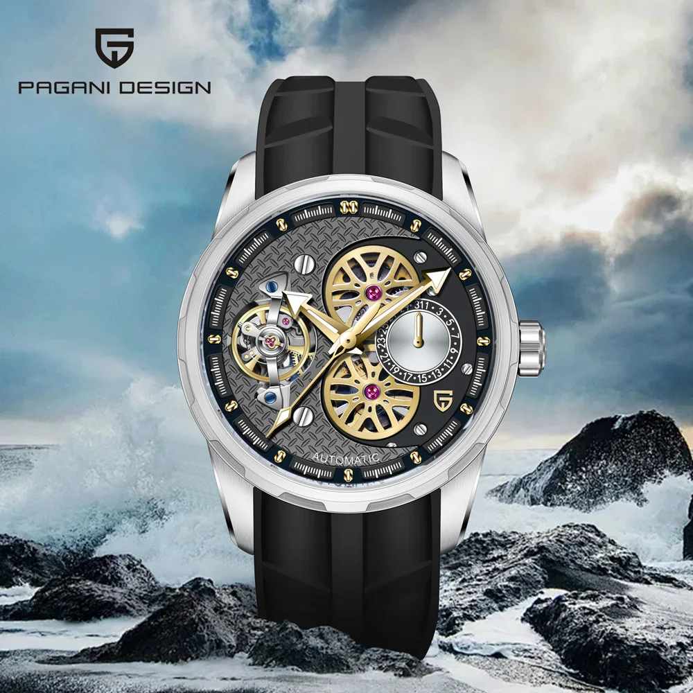 PAGANI DESIGN Men's Watch 2025new Tourbillon Skeleton Mechanical Watch Luxury Automatic Watch For Men Rubber Sapphire Clock Gift