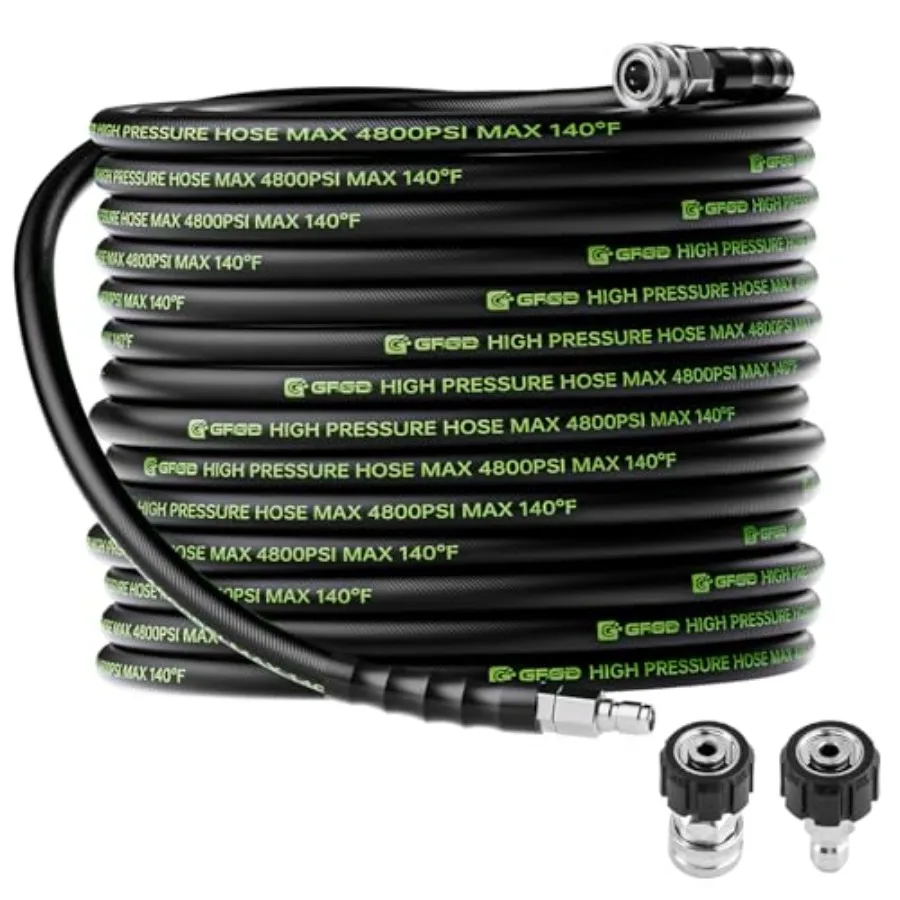 

Pressure Washer Hose 50 Feet with 3/8" Quick Connect 4800 PSI Kink Resistant Industrial Grade Steel Wire Braided Power Washer H