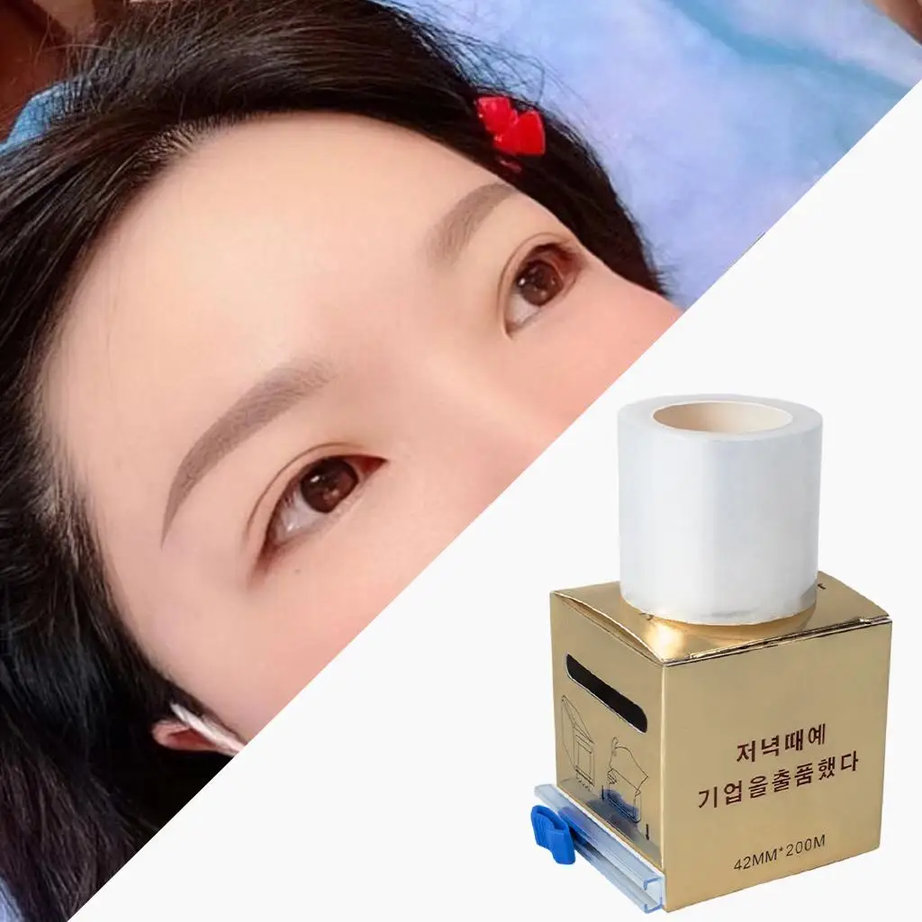 Cosmetic Grade Preservative Film Roll Disposable Clear Wrap Barrier for Eyebrow Lip Tattoo PE Material with Dispenser