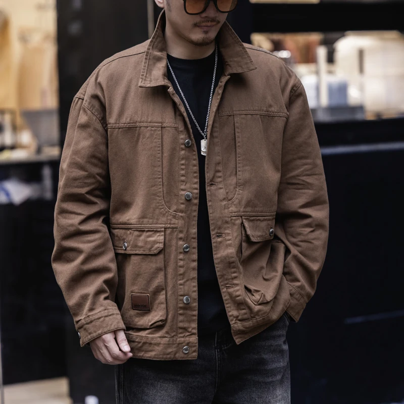 النمط الأمريكي فضفاض ملابس العمل غير رسمية سترة الرجال حجم كبير ربيع الخريف نمط جديد اليابانية الراقية معطف في الهواء الطلق #1