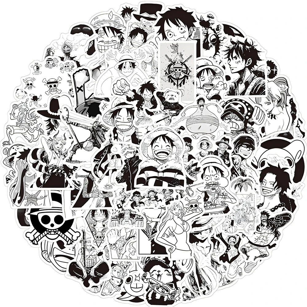 10/30/50/120pcs Japanese ONE PIECE Anime Stickers Black White Luffy Zoro Decals for Phone Stationery Phone Cool Graffiti Sticker