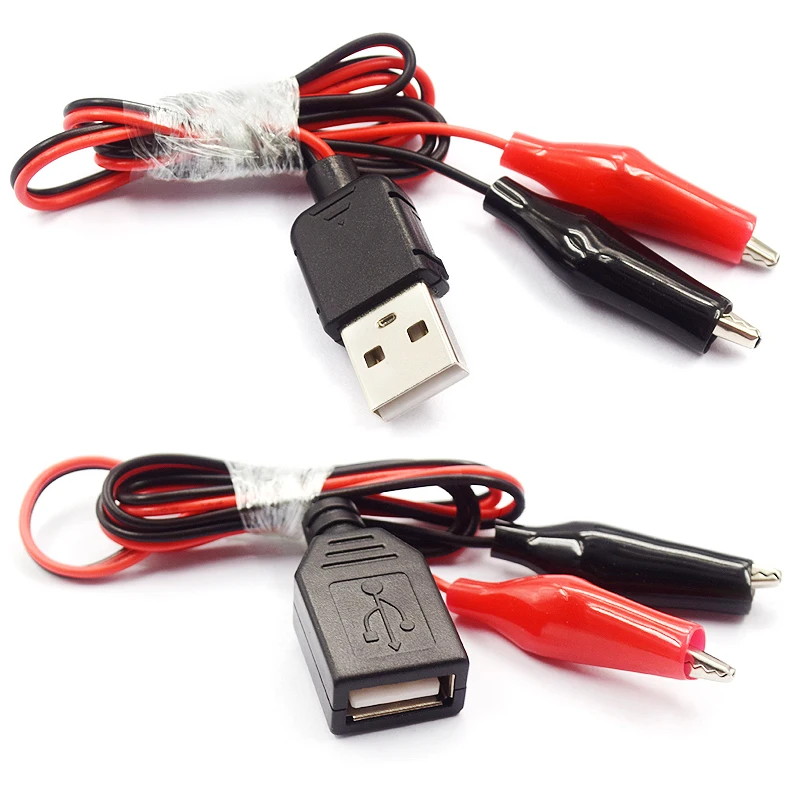 

60CM Alligator Test Cilp To USB Male Female Connector Adapter Crocodile Test Clamp Clip Power Cable