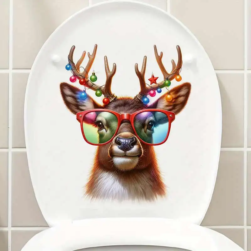Funny Christmas Animals Wall Sticker Toilet Lid Stickers, Bedroom Entrance Living Room Porch Home Decora Waterproof Decals S828