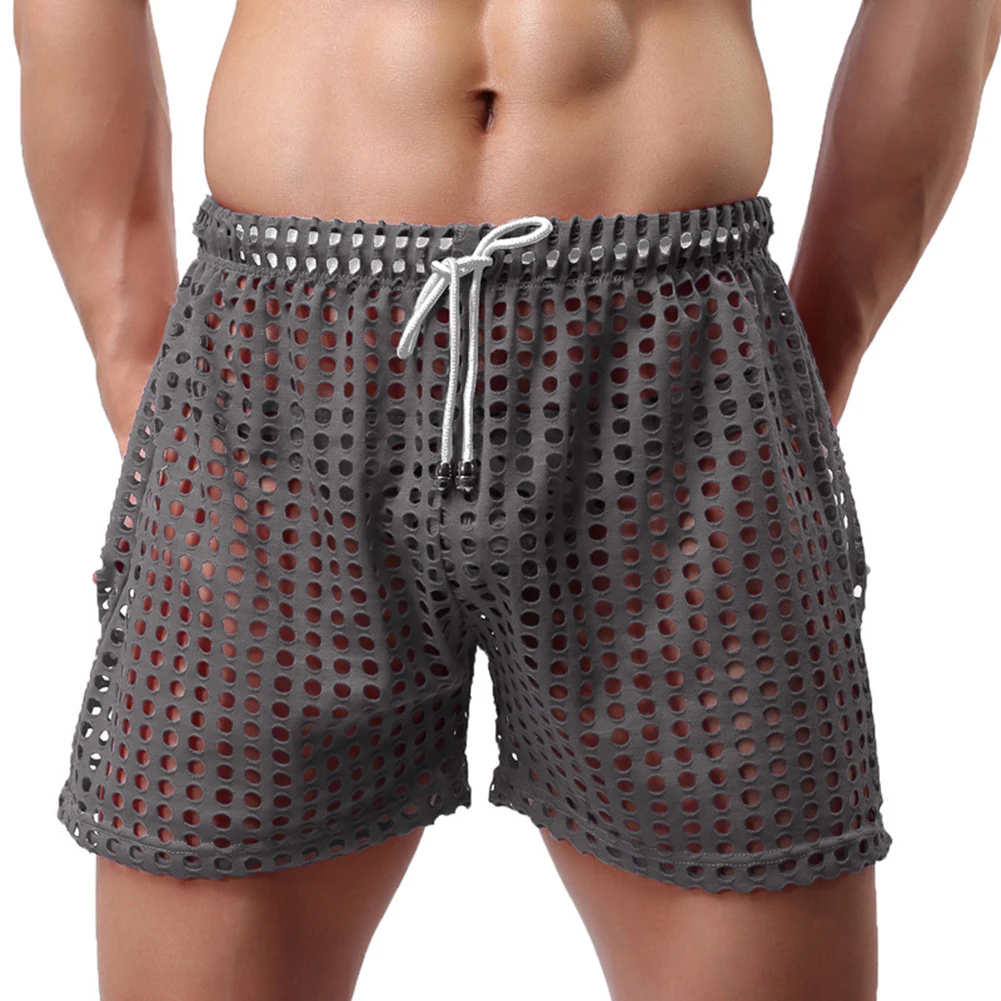 

Mens Fishing Net Sheer Boxer Trunks Mesh Breathable Shorts Lounge Underwear See Through Long Boxershorts Hollow Out Underpants