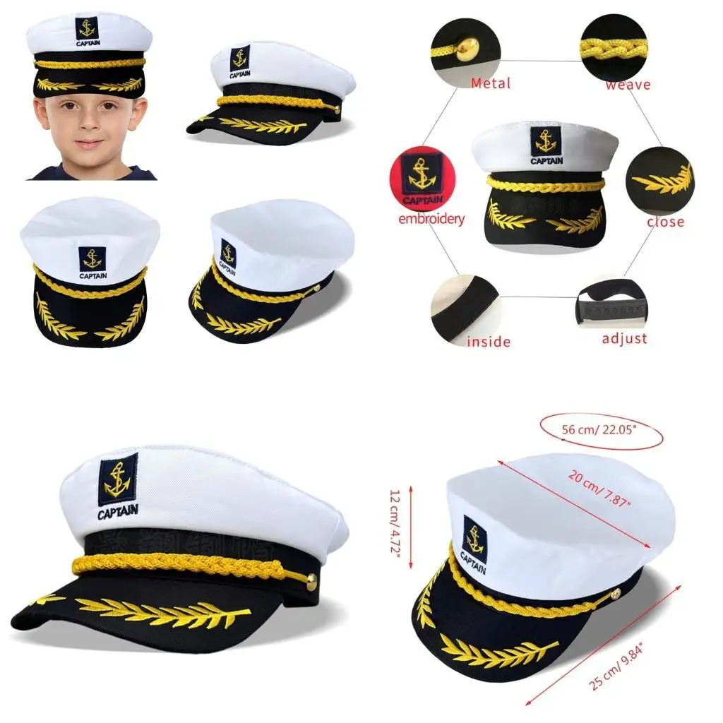 

652F Kids Yacht Military Hats Boat Ship Sailor Captain Costume Hat Adjust
