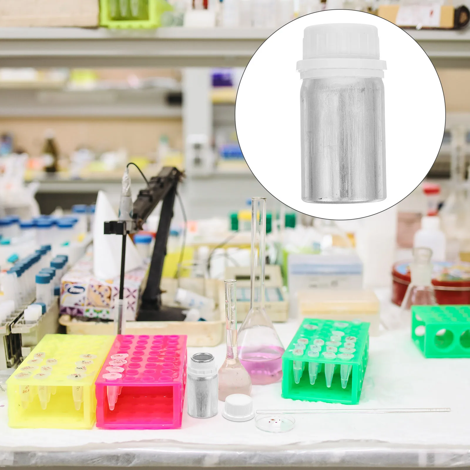 4 قطعة زجاجة كاشف كيميائي لعينات المختبر تخزين الحبر مادة الألومنيوم البلاستيكية مقاومة للتسرب إغلاق آمن أنيق #1