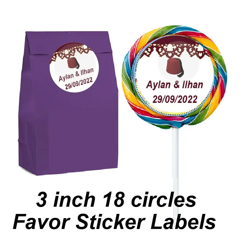 Circumcision Red Fez Hat Water Bottle Bubble Label Adhesive Candy Favor Tag Stickers Eid Mubarouk Festival Party Decor Supplies