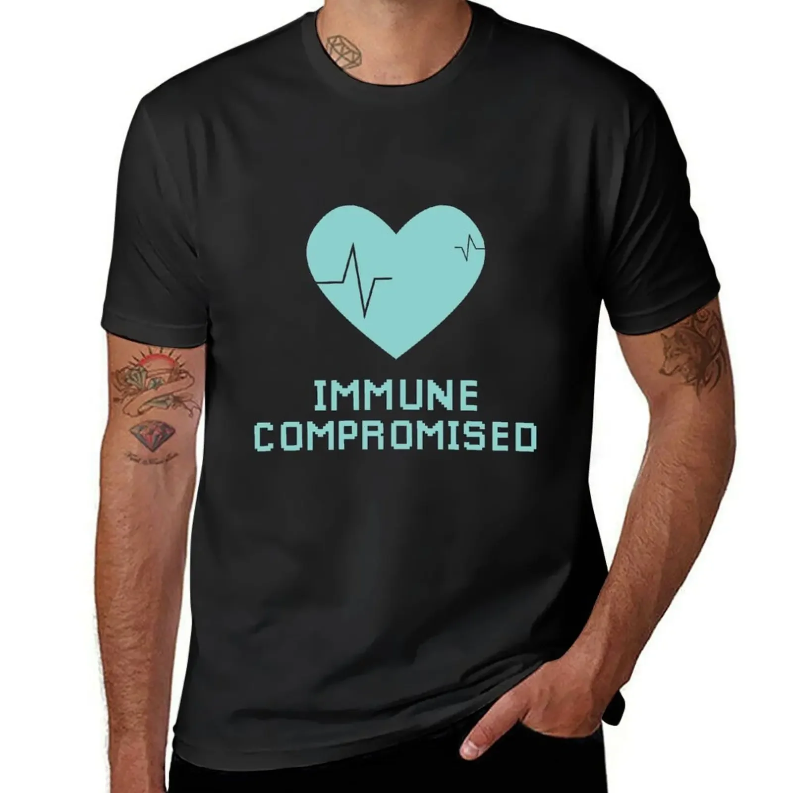 Immune compromised shirt T-Shirt cotton graphic tees blue lock black t-shirts for men