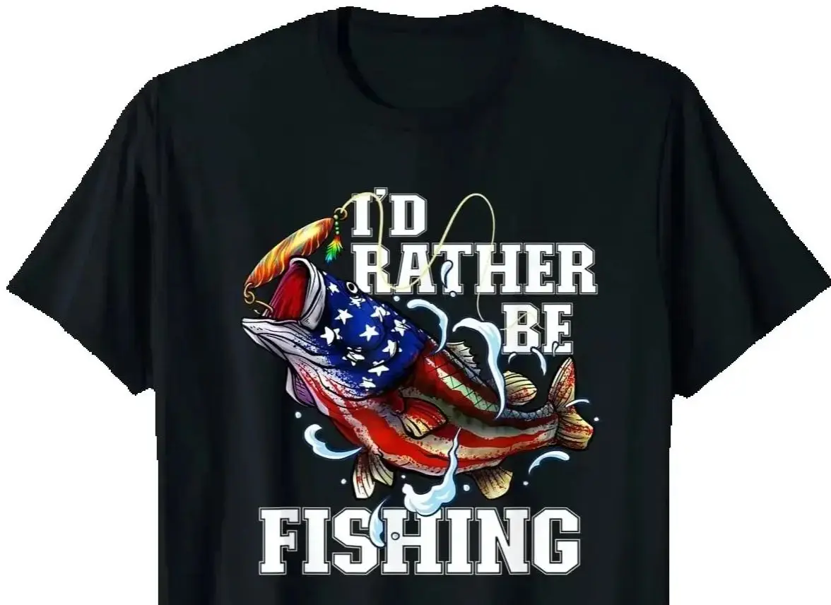 

I'd Rather Be Fishing. Large Mouth Bass American Anglers Gift T-Shirt 100% Cotton O-Neck Summer Short Sleeve Casual Mens T-shirt