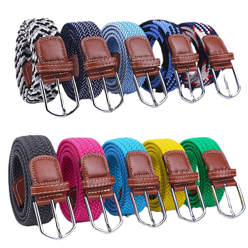 

107cm 120cm 130cm Unisex Casual Knitted Pin Buckle Jeans Belt Woven Canvas Elastic Expandable Stretch Belts for Women Men Girdle