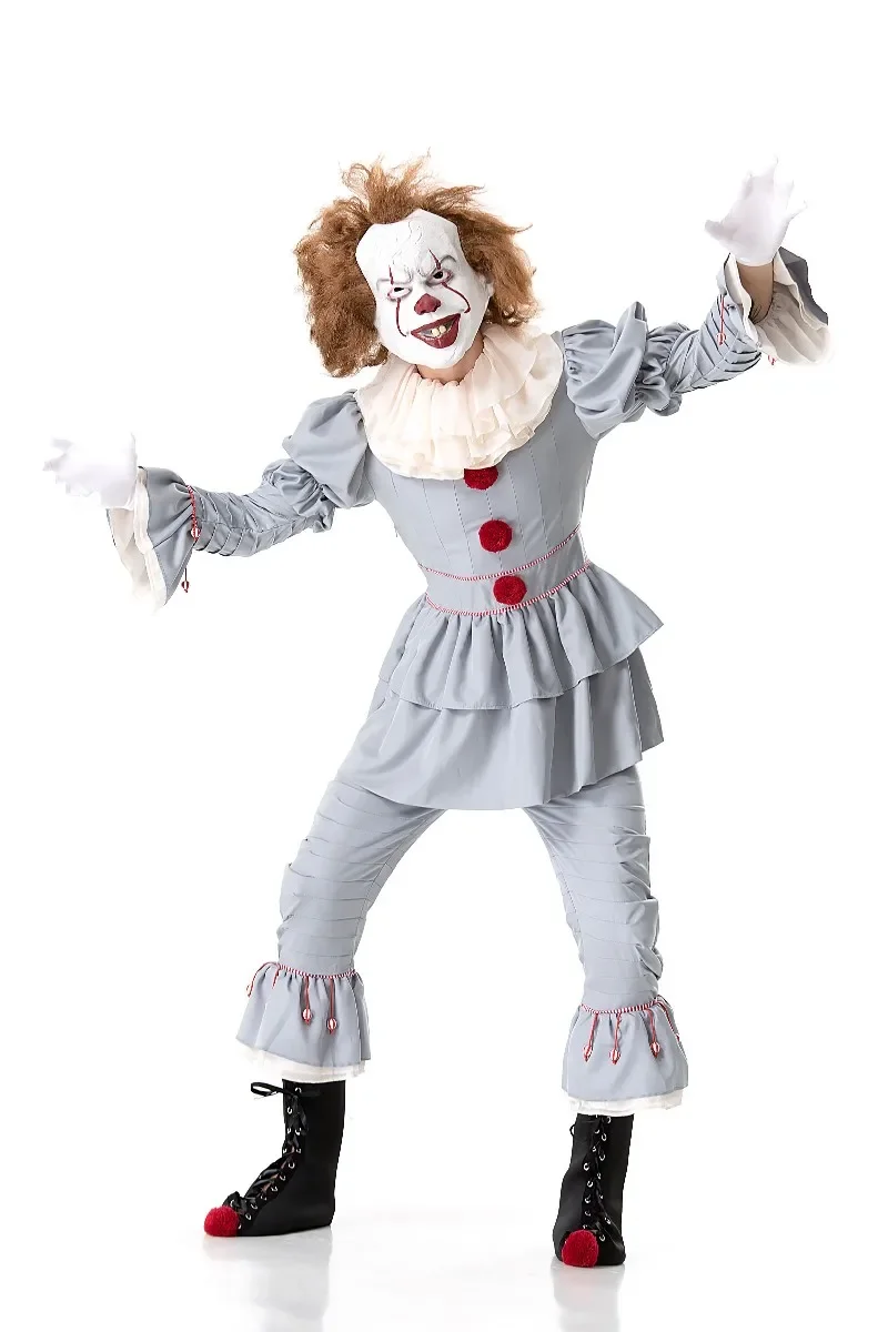 Costume da clown spaventoso cosplay di Halloween unisex per adulti, carnevale, festa in maschera