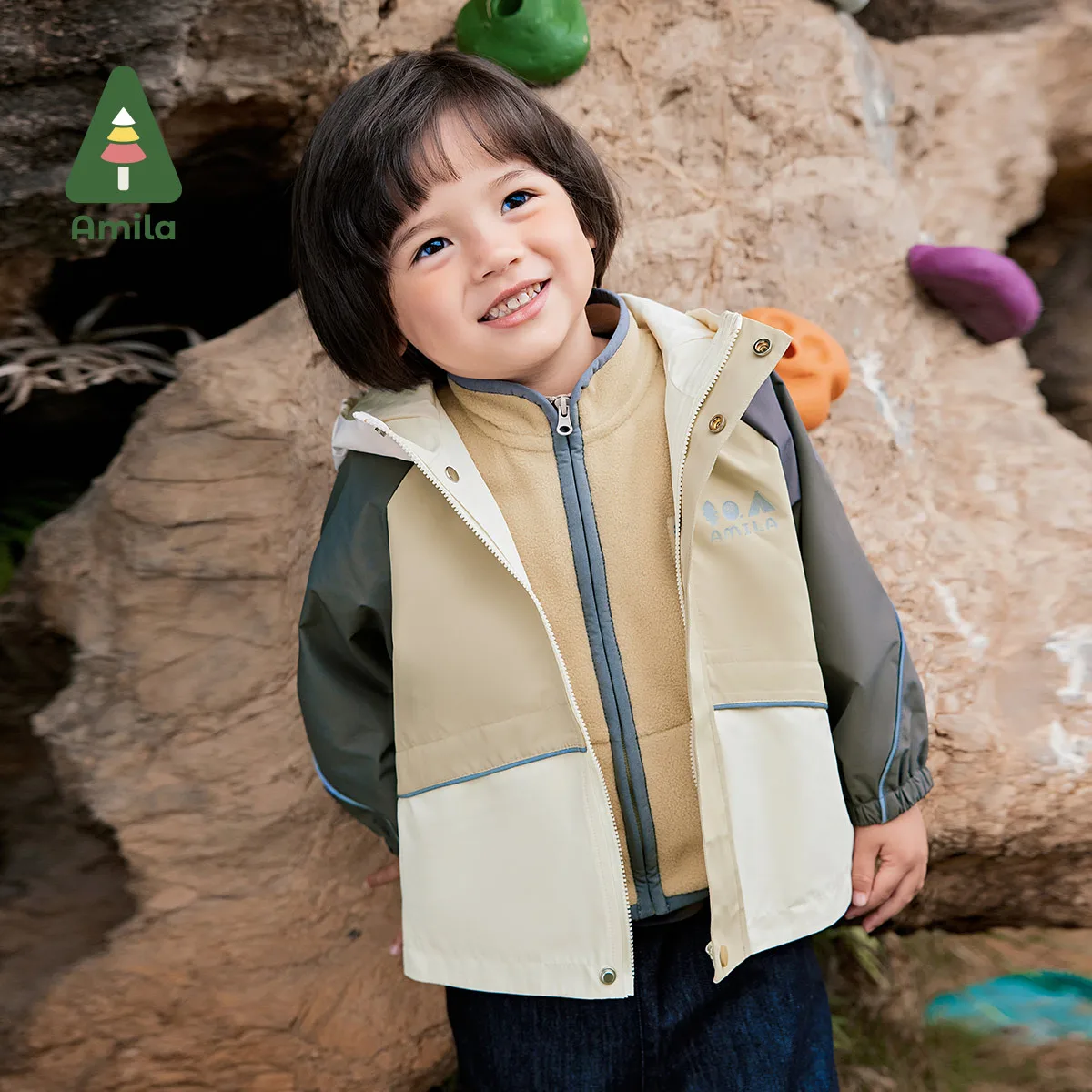 Amila Baby Jacket 2024 Autumn New Boys And Girls Soft Glutinous Polar Fleece Vest Contrast Color Reflective Children‘s Jacket