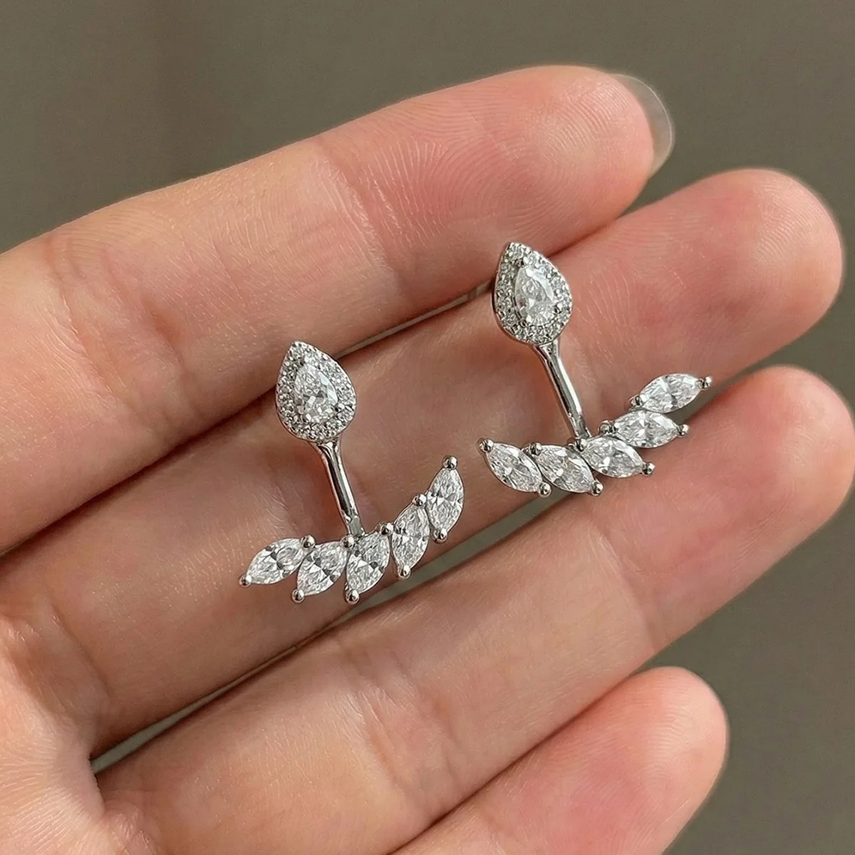 925 Sterling Silver Teardrop & Marquise Moissanite Ear Jacket Earrings Women Sparkling Front Back Stud Earrings Piercing Jewelry