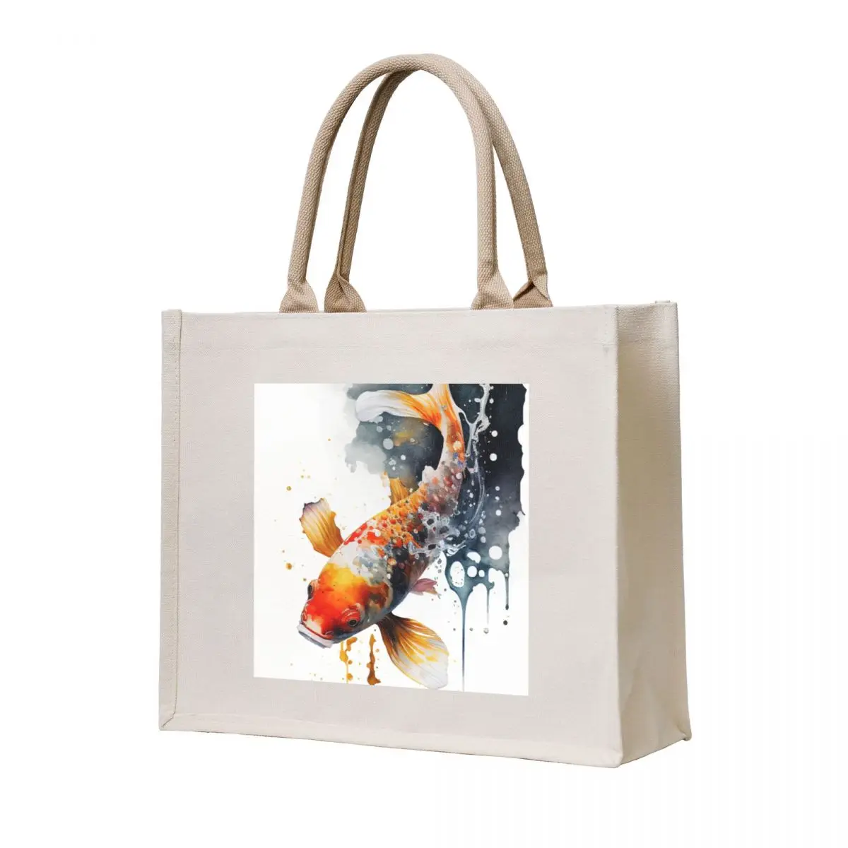 

Koi Fsh Watercolor Digital Art Print Tote Bag women bag Big bag female