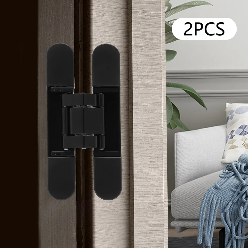 2pcs Black Invisible Heavy Duty Hidden Zinc Alloy Door Hinges 6 Inch Effortless With Screws 3-dimensional Adjustable Flexible