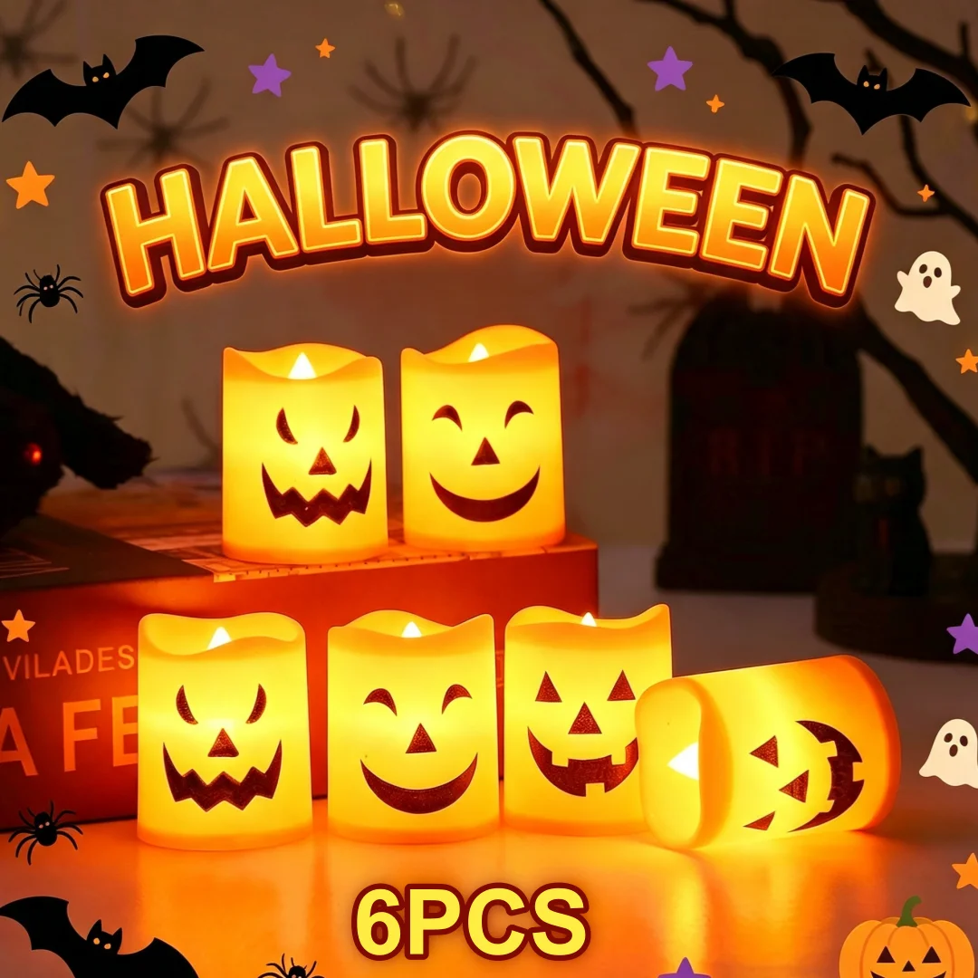 6PCS Halloween LED Candle Lamps Battery Powered Home Table Decor Candle Lamp Halloween Party Decoration Supplies Holiday Gifts
