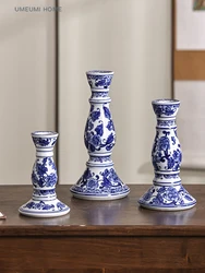 Blue and White Porcelain Ceramic House Candle Holder Chinese Style Simple Home Candlestick Decoration Incense Stick