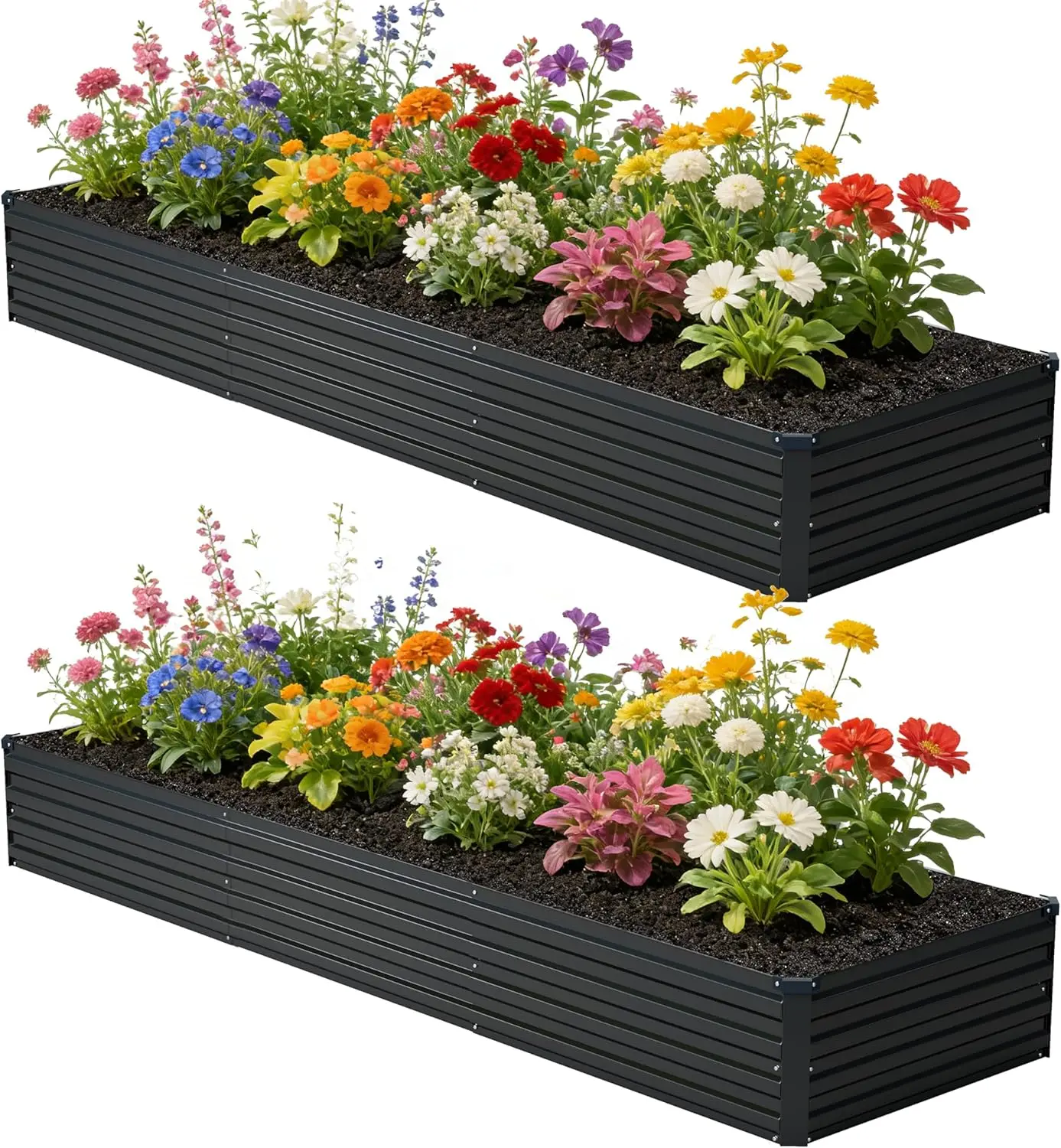 

10x2x1 Galvanized Metal Raised Garden Bed Planter Box 2 Pack for Plants, Vegetables, Flowers