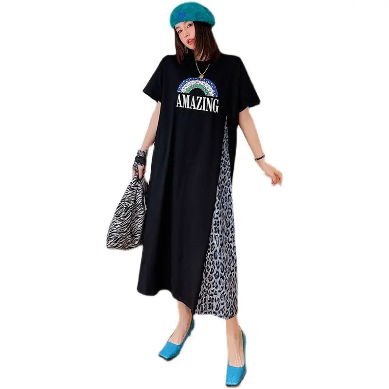 T-shirt femme grande taille Maxi Dr imprimé léopard coupe ample ort Sve rond Ne A-Line Silhouette été Faion coréen...