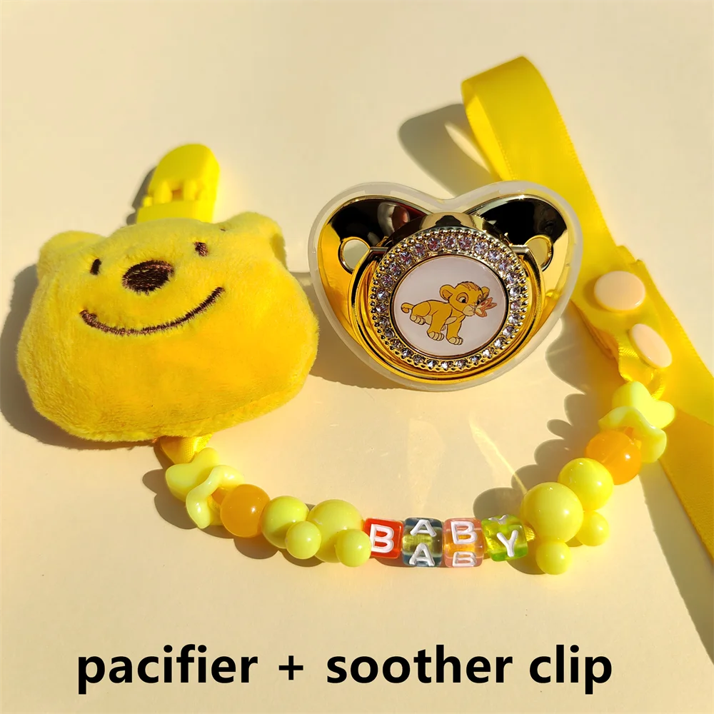 Plush Winnie Pooh Purple Dumbo Beads Custom Baby Pacifier Clips with Silica Gel Safe Super Soft Bling Cartoon Anime Print Dummys