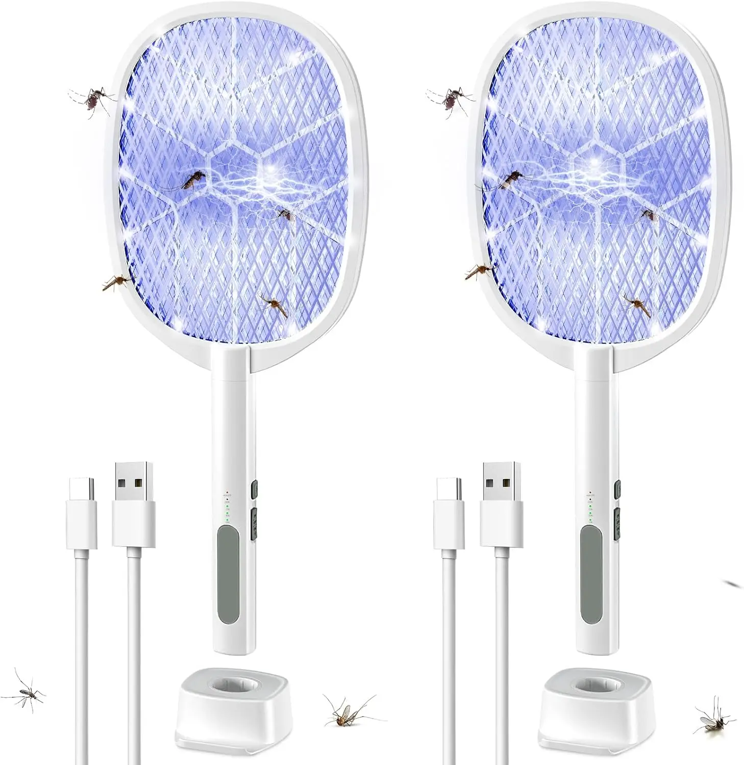 

2PACK Electric Fly Swatter,4000V Bug Zapper Racket,2 in 1 Mosquito Zapper Racket with 1200ml Battery Rechargeable Purple