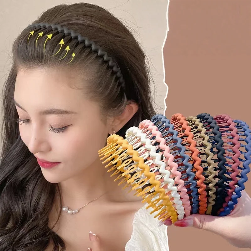 3Pcs Fashion Wave Headbands for Women Solid Color Toothed Non-slip Hair Bands Girl Face Wash Sports Hairbands Hair Accessories image 2