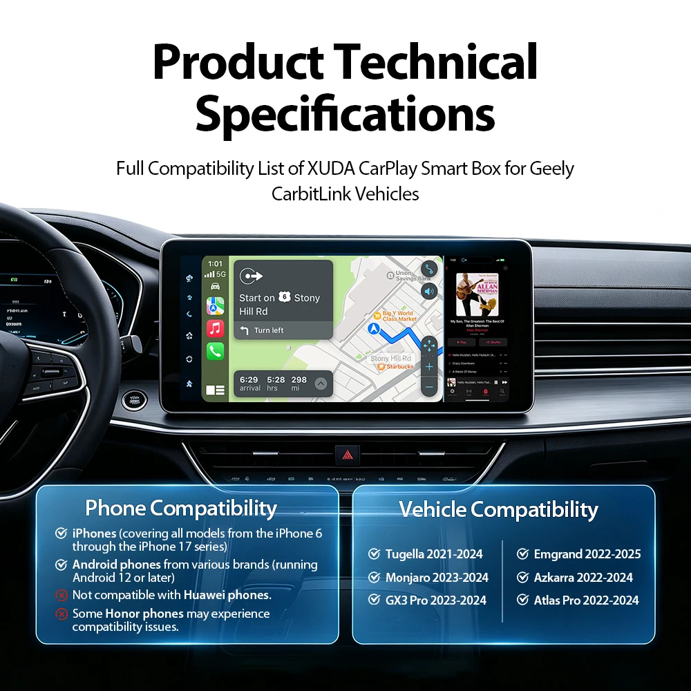 For Geely Tugella Emgrand Monjaro Atlas Pro Azkarra Smart Box Google Maps Waze Spotify Music solution for2022–2024Geely vehicles