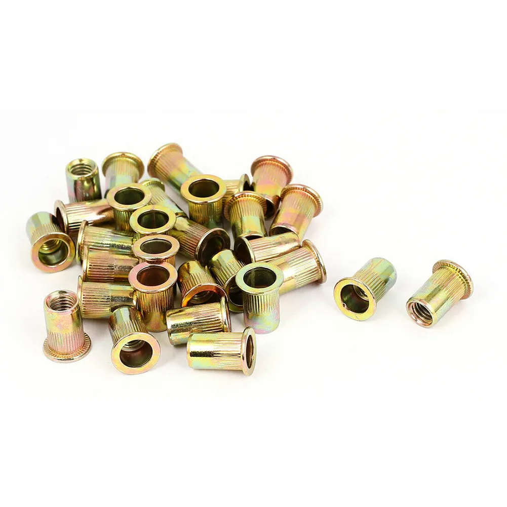 50 X M6 Nutserts Rivet Nuts Flange Blind Rivnuts Zinc Plated Steel Nut Nutsert Plated Flat Head Threaded Insert Nut Kit