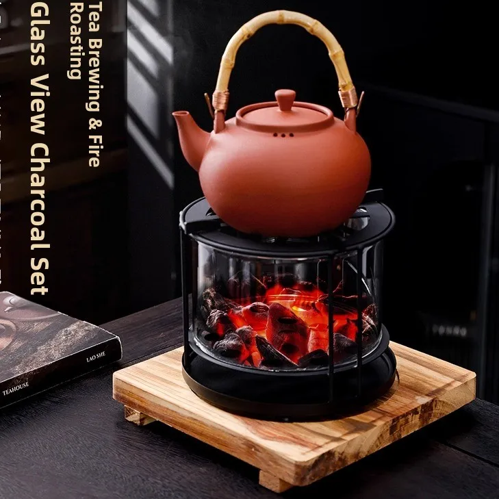 

Многофункциональная керамическая чайная плита-жаровня с прозрачным стеклом для приготовления чая на углях, креативная домашняя и уличная плита-кольцо, набор для чаепития