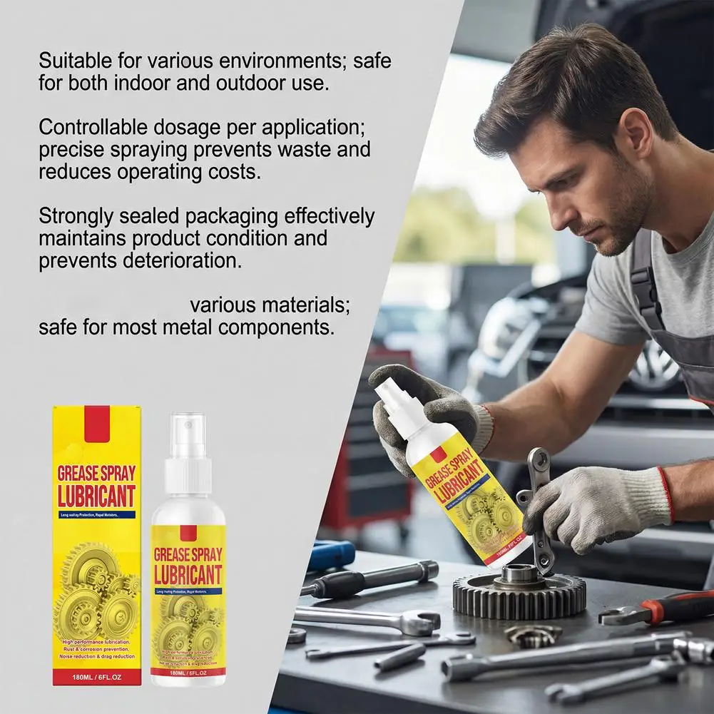 180ML Anti-Rust Lubricant Spray Fast-Acting Rust Remover for Car Maintenance Vehicle Tools Chains Bolts Hinges Metal Care Kit