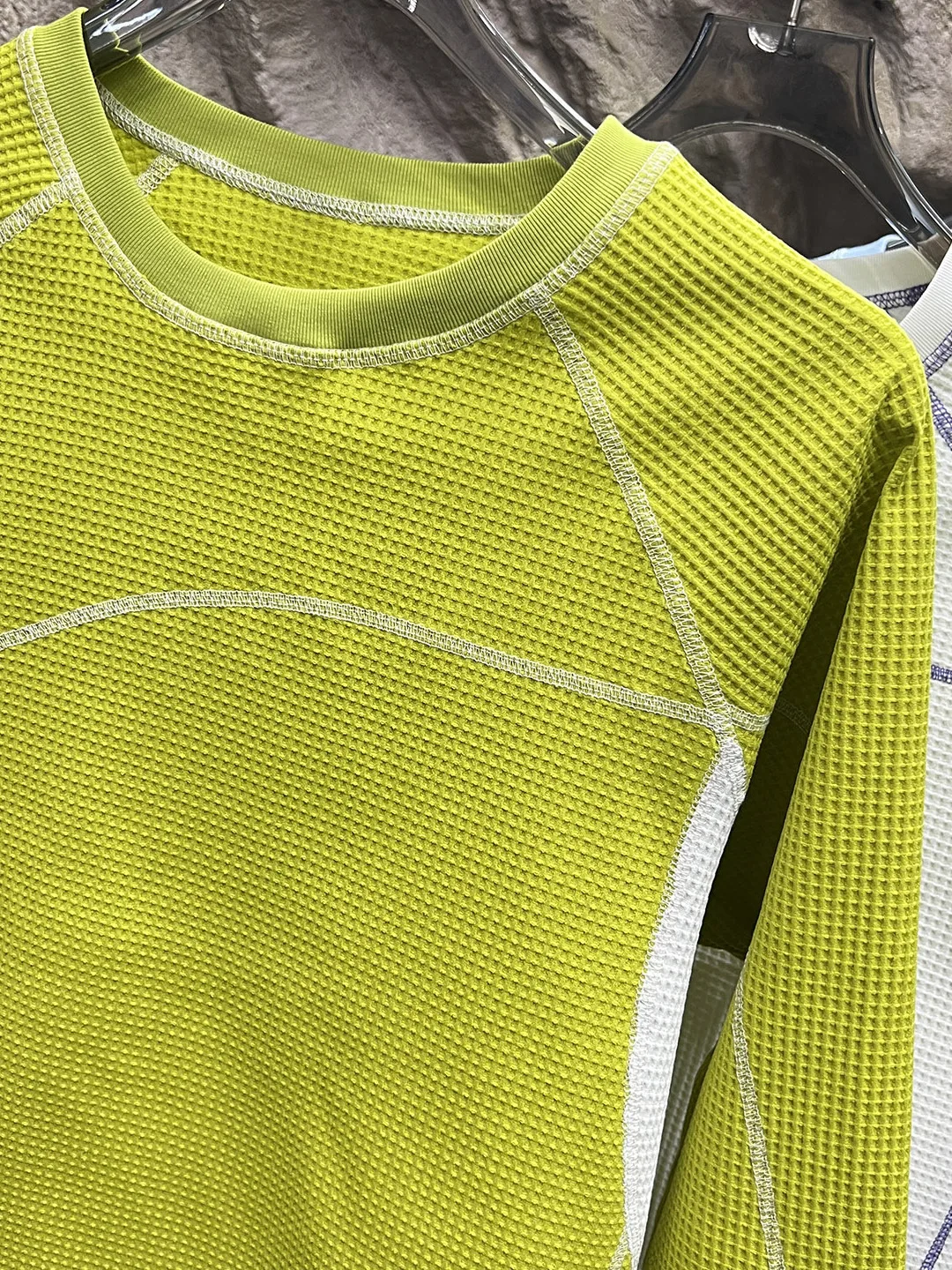 Cloud Dough Waffle Spring 3D Color Block Stitching Lightweight Oxygenated Mountain Series Couple Style Long Sleeve T-Shirt Ba...