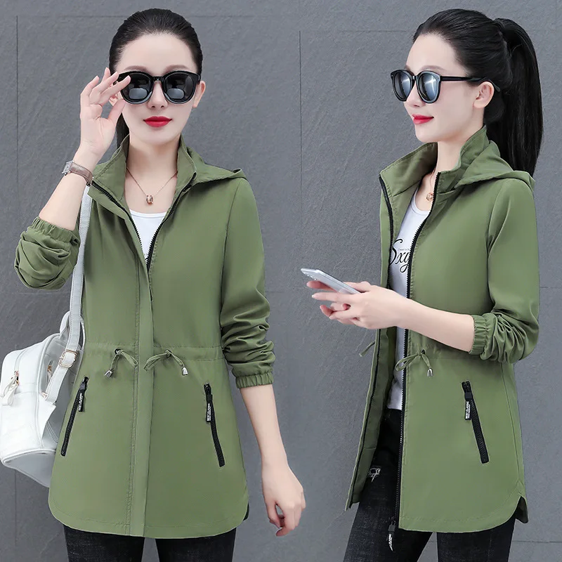 

Женское джато средней длины со съемным капюшоном, весенне-осеннее свободное пальто большого размера с завязками на талии, Busin Gentleman Sle